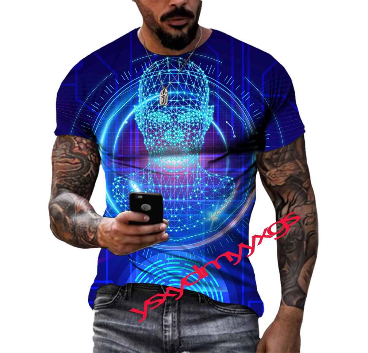 

Summer Leisure Future Pattern Men's T-shirt Hip Hop 3D Print Personality Funny Tees Round Neck Short Sleeve Tops