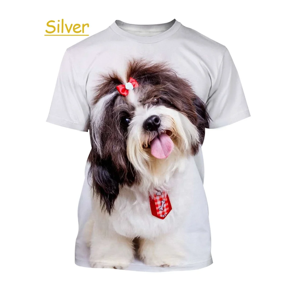 

Summer Women's T-shirt 3D Print O-neck Tee Fashion Casual Cute Animal Cat Dog Print Harajuku Style Short-Sleeved Young Girl Tops