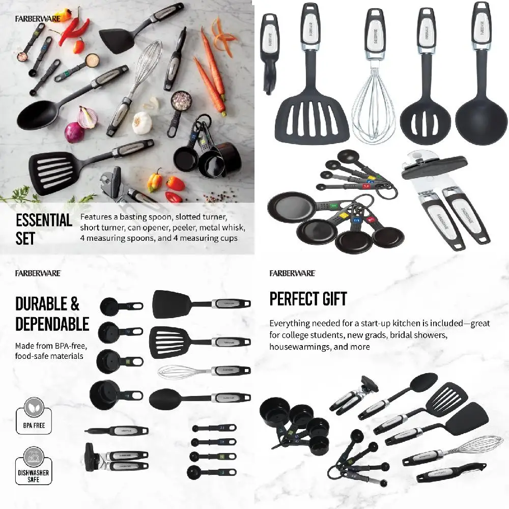 

«Набор из 14 стильных, прочных и универсальных черных кухонных принадлежностей: Улучшите ваши впечатления от готовки!»