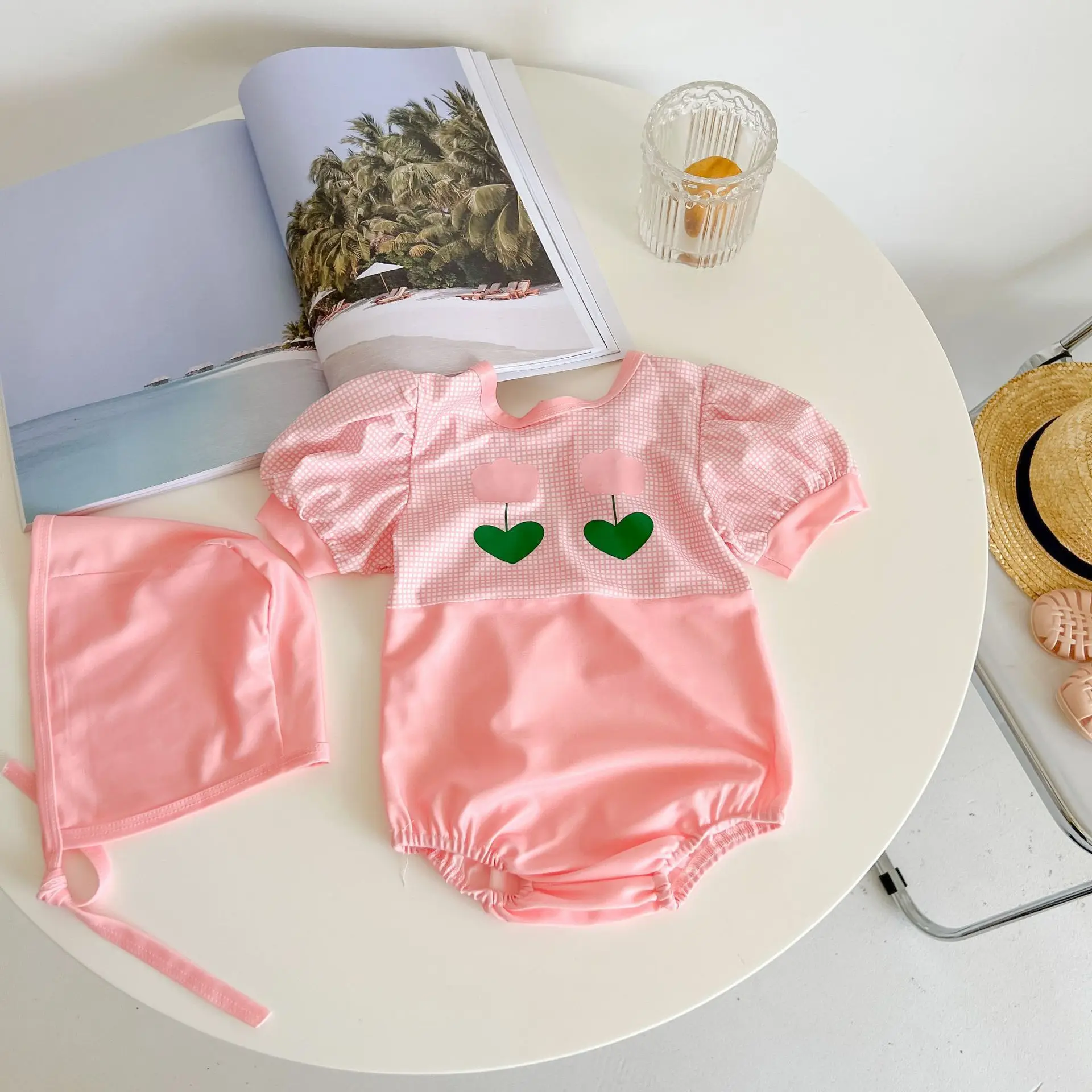 Newborn Baby Girls Bikini Beachwear Sweet Kids Baby Girl Flower Bow Bodysuit + Hat Swimwear Swimsuit Bathing Suit Costume