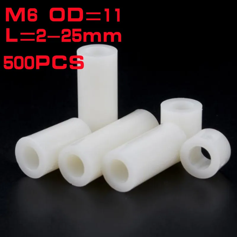 

500pcs M6*3/4/5/6/7/8/9/10 to 20mm White ABS Non-Threaded Hollowed Nylon Spacer Round Hollow Standoff Washer PCB Board Screw