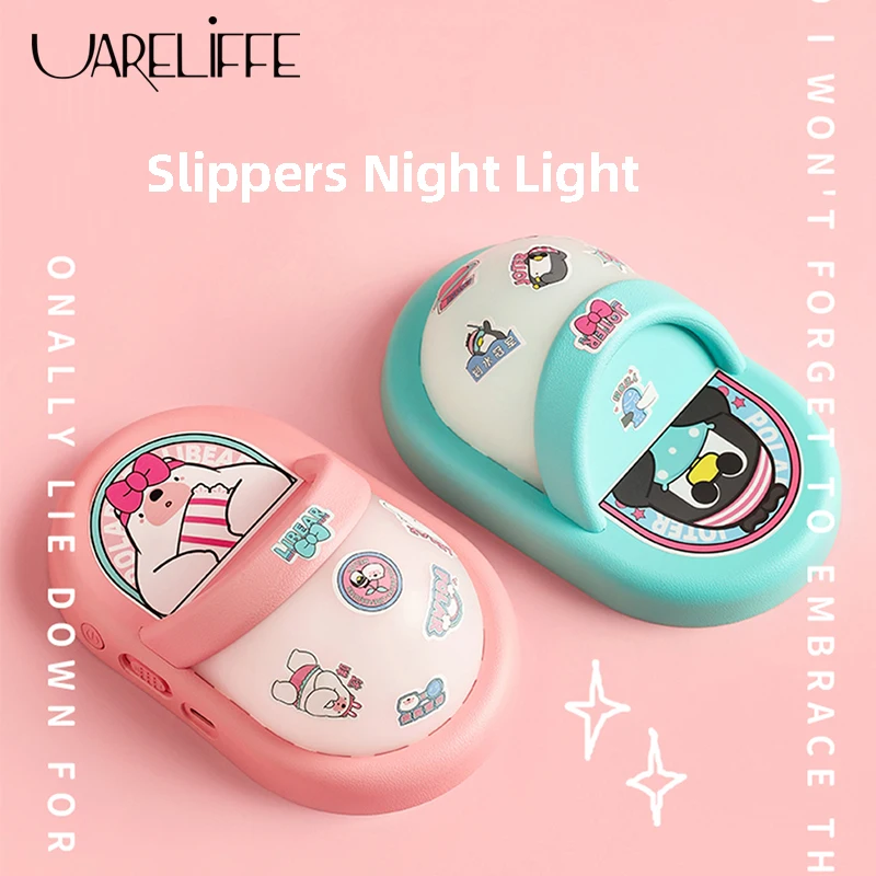 

Uareliffe Creative Slippers Night Lamp With Stickers Rechargeable Children's Night Light Timing Bedroom Bedside Lights Gifts Set