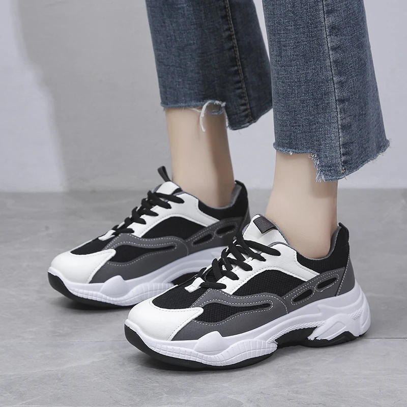 

2022 Chunky Sneakers Women 6CM Increased Thick Bottom Platform Women Casual Shoes Breathable Mesh Shoes Woman Beige