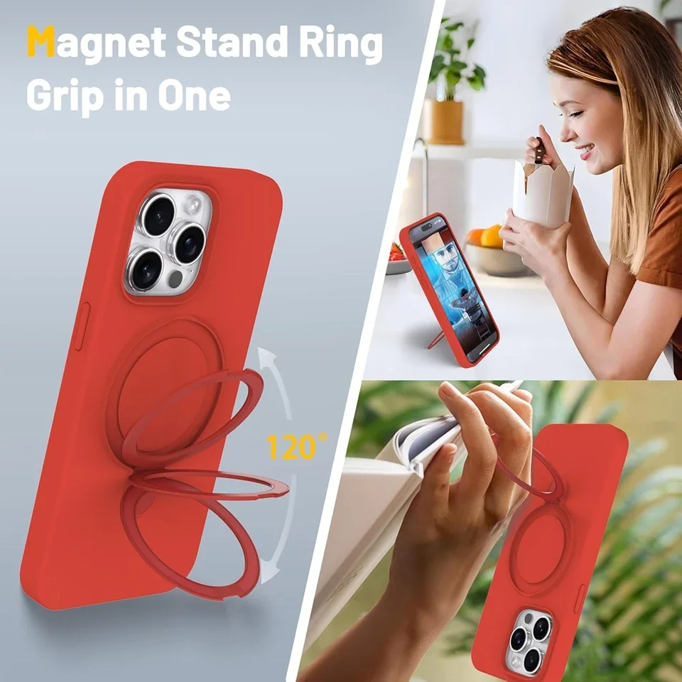 Фото Магнитный силиконовый чехол для телефона Liduid для IPhone 14 11 12 13 16 Pro Max 15 14 16 Plus Magsafe Stand Charge Protector Soft Cover Ca №3