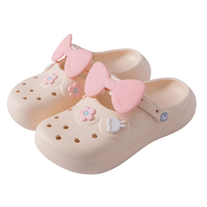 2023 New Garden Shoes Hole Slippers Women's Lovely Summer Thick Sole Anti Slip Bow Slippers Women's Summer Flips Flops