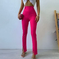 2022 spring and summer casual bottoming pencil pants split high waist suit pencil pants womens solid color