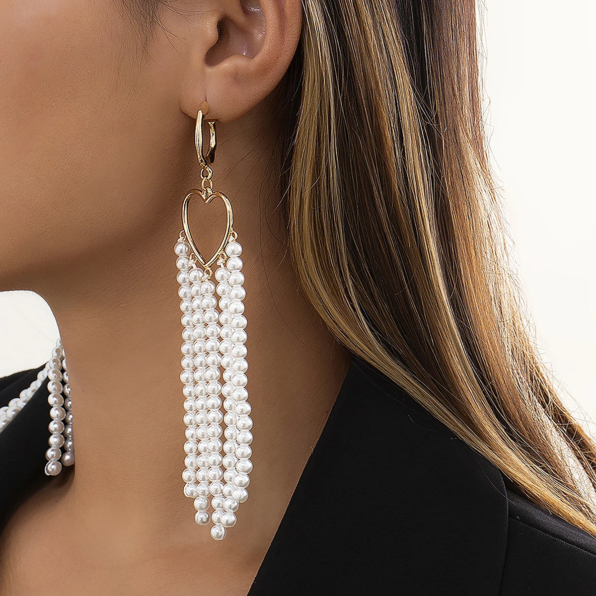 

Vintage Imitation Pearl Love Heart Earrings for Women Long Tassel Jewelry Accessories 2022 Pendientes Mujer Valentines Day Gift