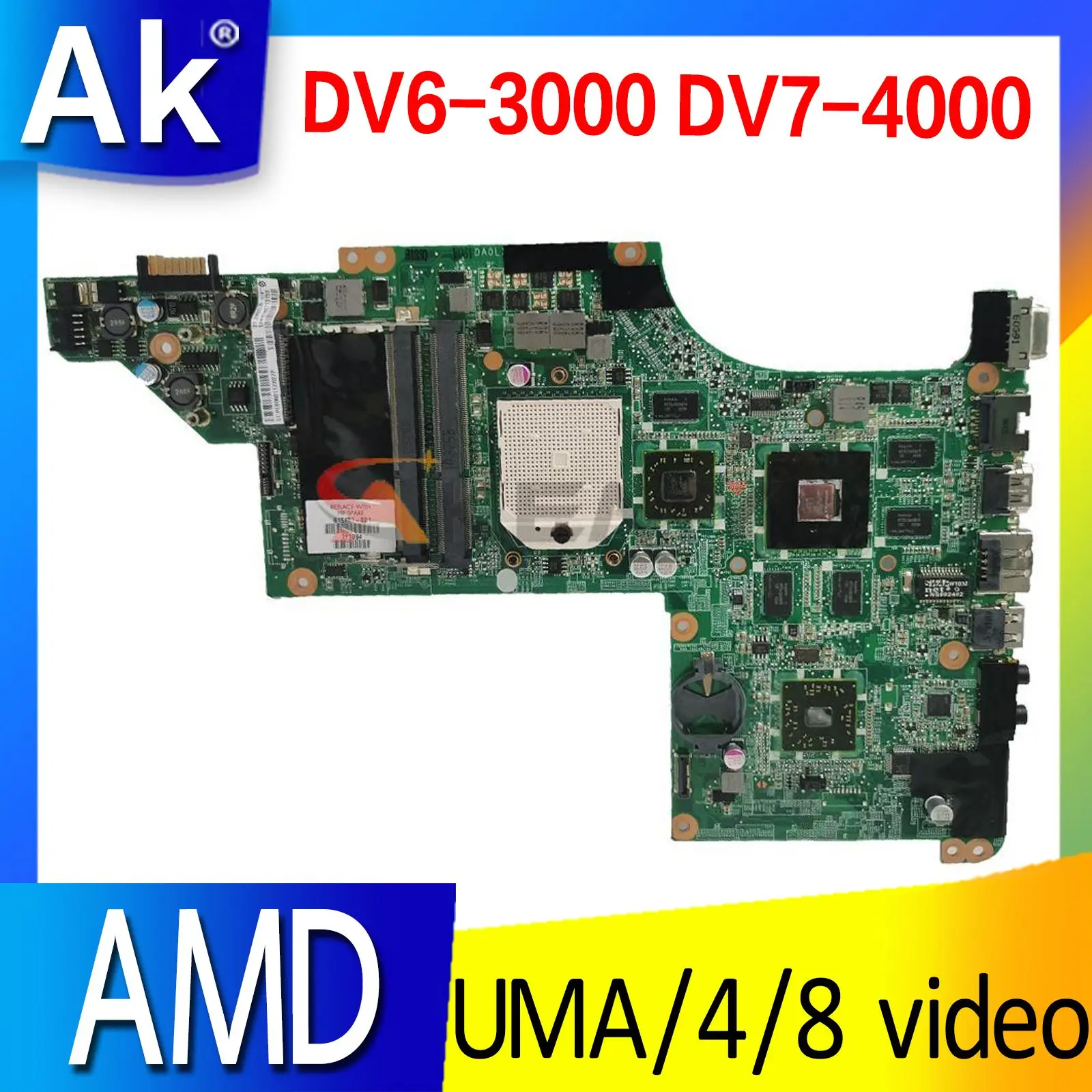 

605496-001 630833-001 615686-001 615687-001 For HP DV6-3000 DV7-4000 Laptop Motherboard Mainboard DA0LX8MB6D0 motherboard