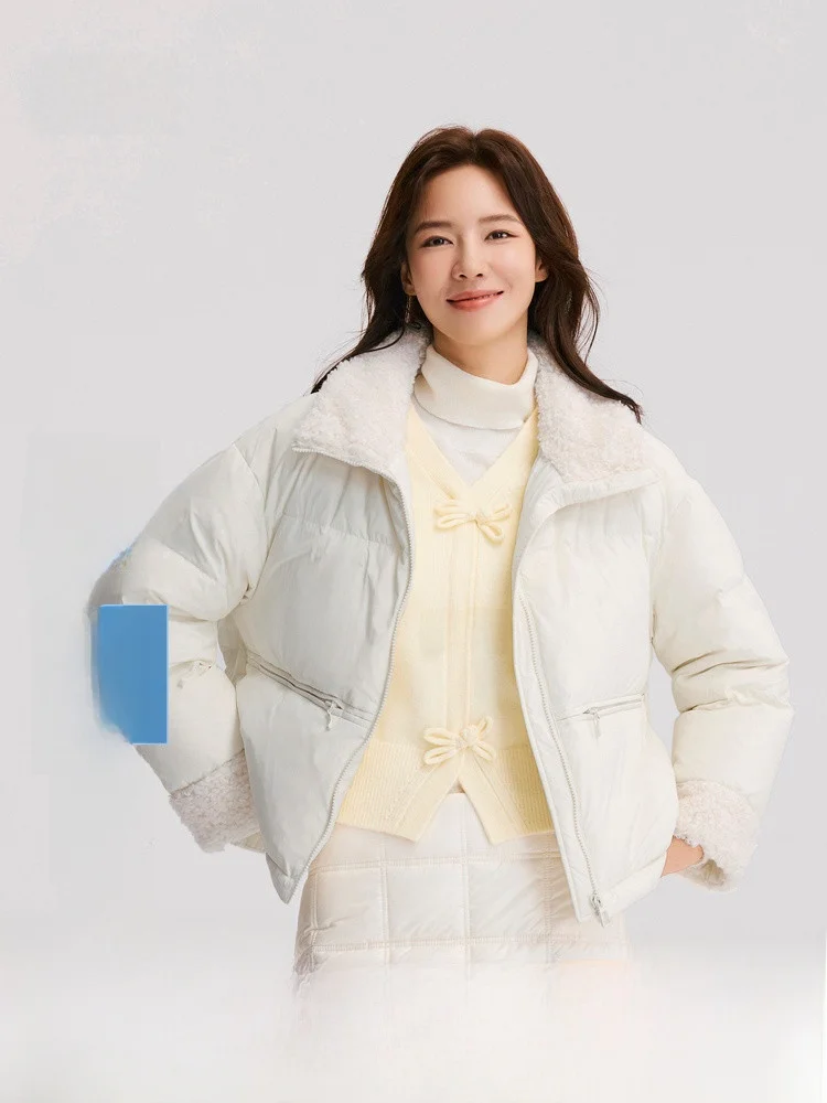 Женский пуховик с воротником-стойкой Senma однотонный свободного покроя из