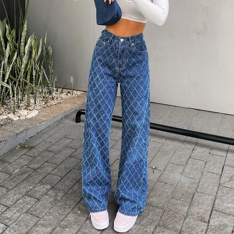 

New Women's Fashion Solid Color Ripped Straight Denim Trousers