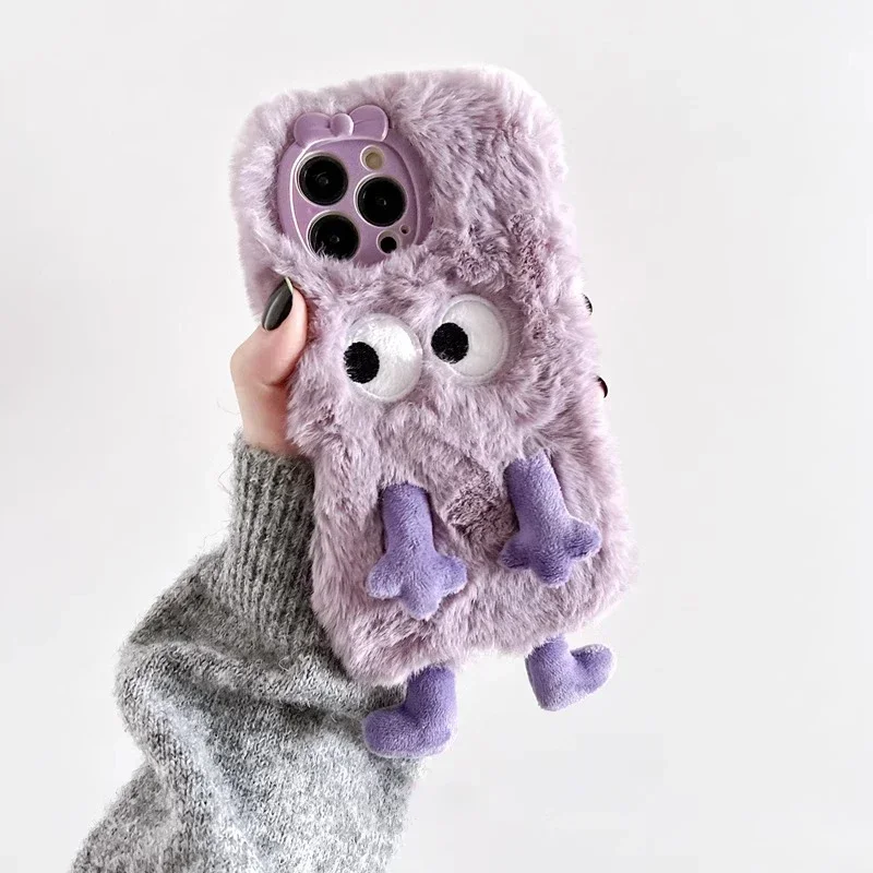 Милый Фиолетовый Плюшевый Мягкий Чехол Для Iphone 15/14 Pro Max/13 Max/14 Pro/13 — Осенне-зимний