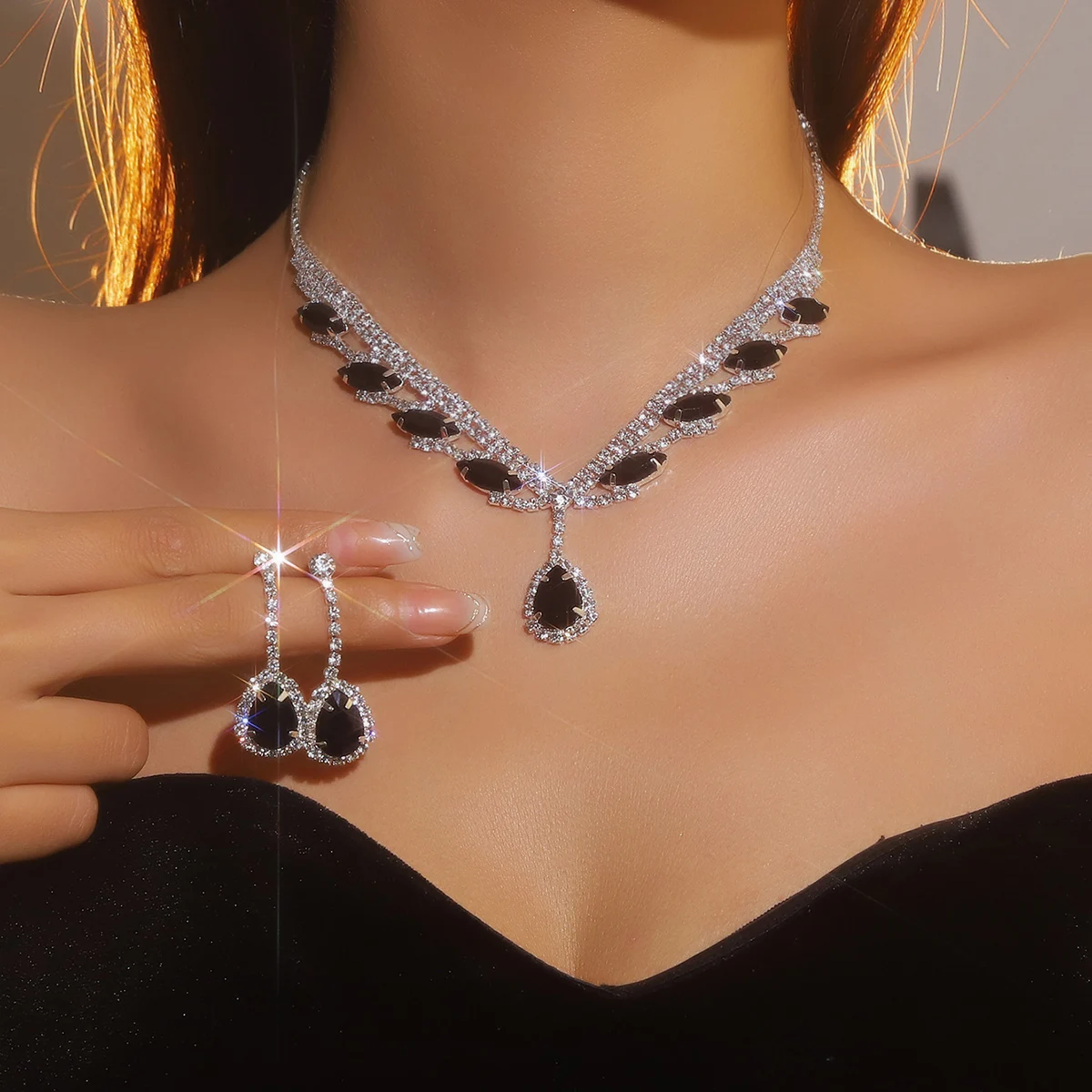 Модное серебряное ожерелье и серьги невесты комплект свадебных украшений с