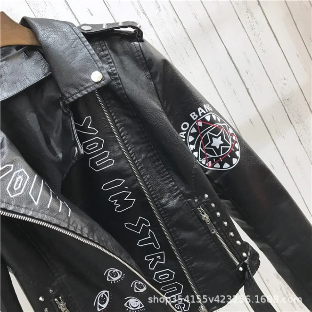 UETEEY 2023 New Spring Jacket Leather Jacket Female PU Rivet Zipper Shoulder Chapter 3 Motorcycle Street Clothing enlarge