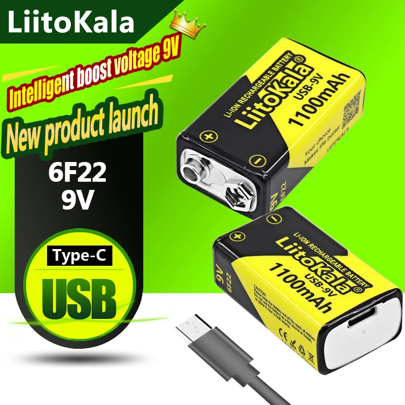 1-16 יחידות LiitoKala 9V 1100mAh סוללת ליתיום נטענת USB 9V למולטימטר מיקרופון צעצוע שלט KTV שימוש