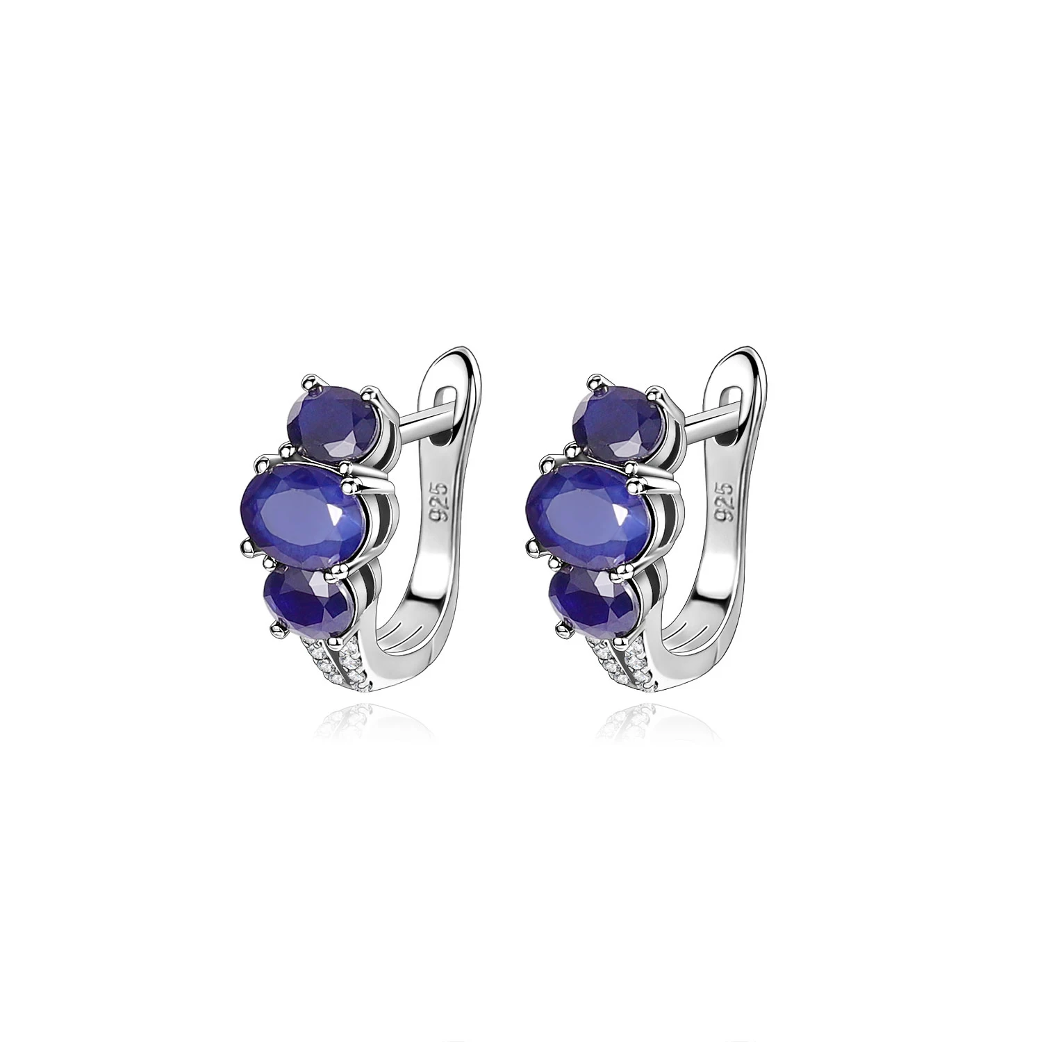 GEM'S BALLET Natural Blue Sapphire Trio Earrings in 925 Sterling Silver Three Gemstone Style Designer Earrings Gift For Her