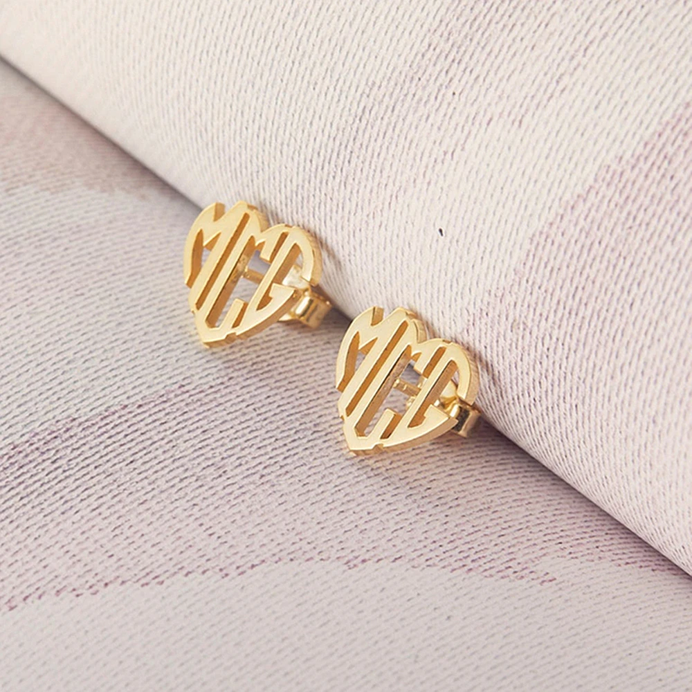 

Custom Initial Monogram Letter Earrings Color Stainless Steel Personalized Name Earrings For Women Minimal Heart Stud Earrings