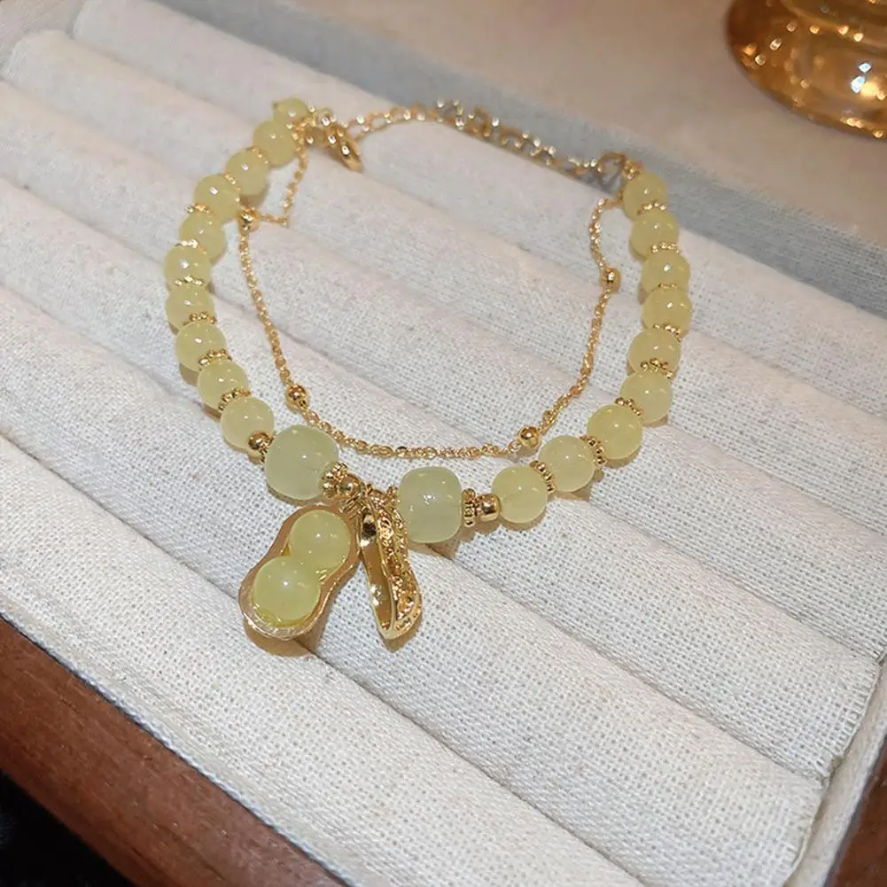 

Fashion Girls Bracelet Double-layers Smooth Peanut Pendant Ladies Bangle Temperament Female Bracelet Dating Supplies