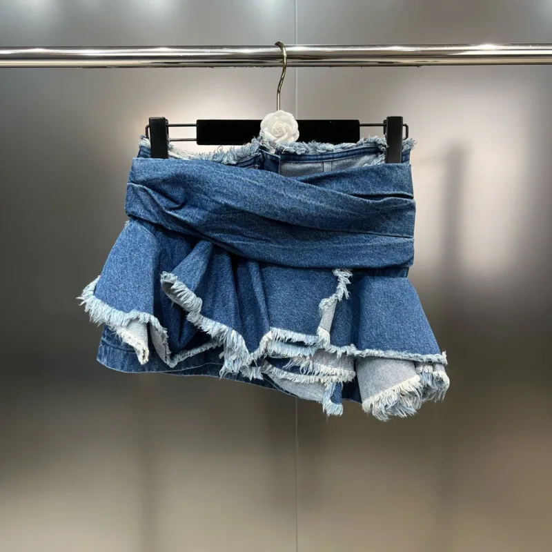 

Женская Облегающая джинсовая юбка GK517, синяя облегающая юбка с рваными оборками, лето 2023