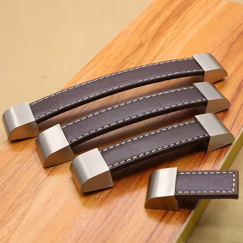 

Alloy Leather Handles for Furniture Cabinet Knobs Chest Drawer Suitcase Handle and Pulls Black Brown Kitchen Handles