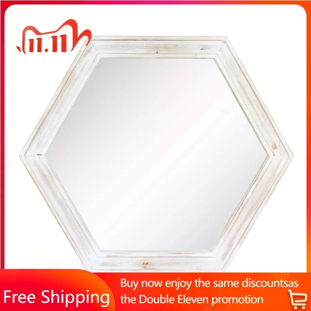 

Декоративные зеркала, бесплатная доставка, зеркало небелого цвета, Деревенское деревенское дерево, шестигранное настенное зеркало, декор комнаты, домашние украшения для сада