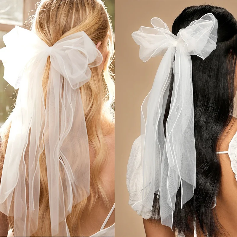 Фата свадебная с бантом белая черная жемчугом новая весенняя женская