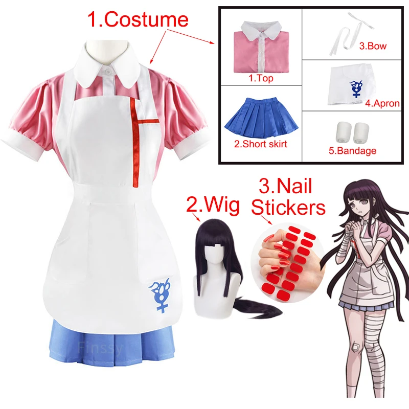 

Danganronpa Mikan Tsumiki Cosplay Costume Halloween Carnival Ultimate Nurse Funny Costume Cafe Maid Uniform For Women