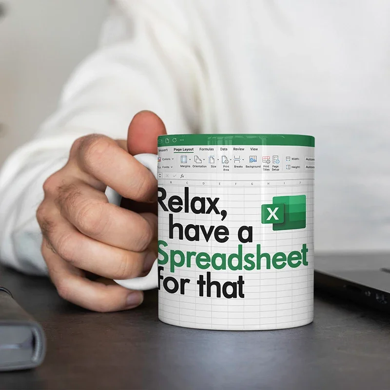 Фото Керамическая чашка с узором Excel, Креативная чайная чашка, Портативная чашка для воды, Молочный сок, Офис, Дом, Веселый подарок, Новый №3