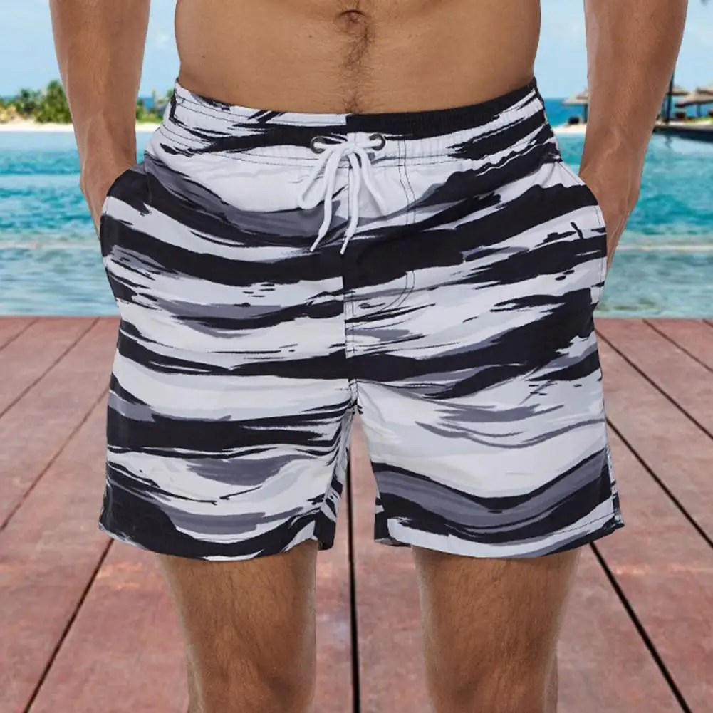 

Men Beach Shorts Plaid Print Elastic Waist Loose Shorts Swimming Quick Dry Contrast Color Men Swimming Shorts Men Clothes