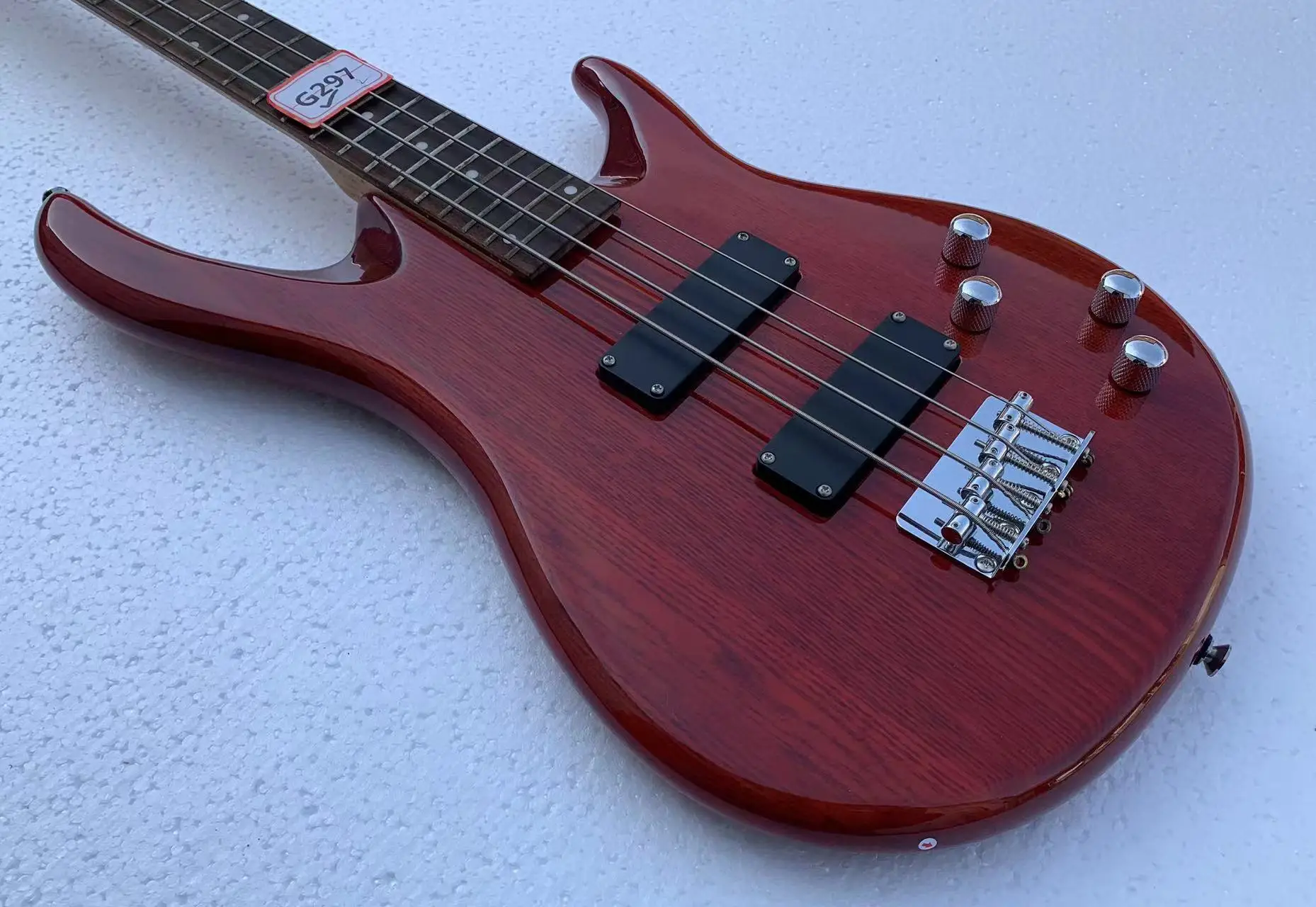 

Discount Genuine 4 Strings Bass Guitar All Korean Hardwares Ash Wood Body Transparent Red Color in Stock Free Shipping
