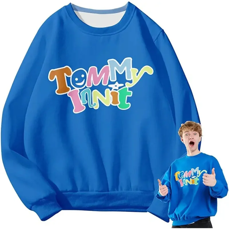 Толстовка TommyInnit Dream Team SMP Merch синий свитер с круглым вырезом и длинными рукавами