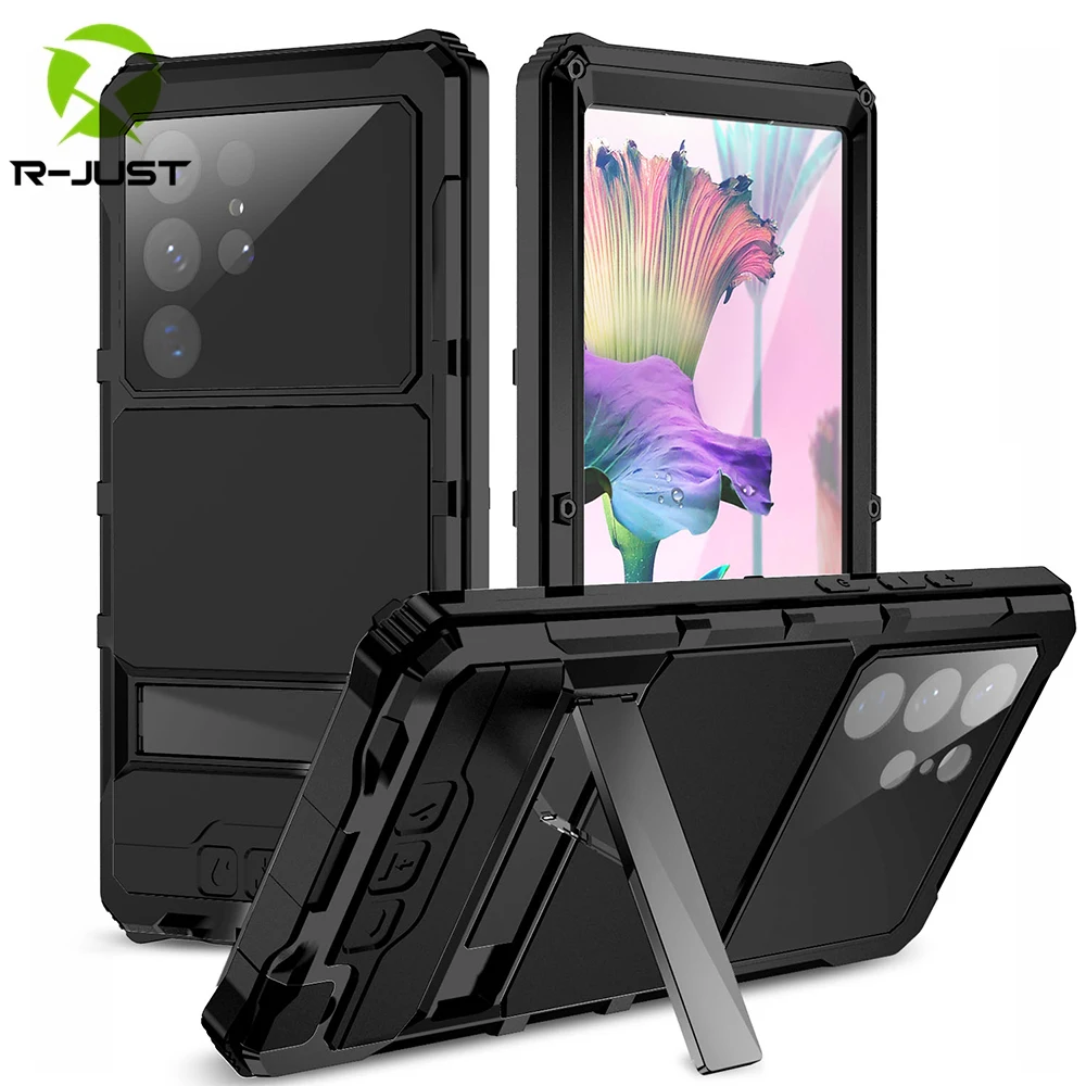 

Original R-JUST Metal Armor For Samsung Galaxy S23 Ultra Cover S22 U Silicone Military Grade Coque Built-in Glass Protector