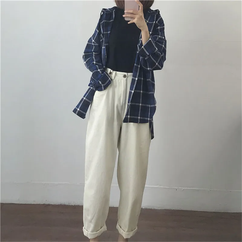 Women High Waist Oversized Mom Jeans Cotton White Loose Boyfriend Denim Pants 2023 Black Spring Beige Casual Jeans Streetwear