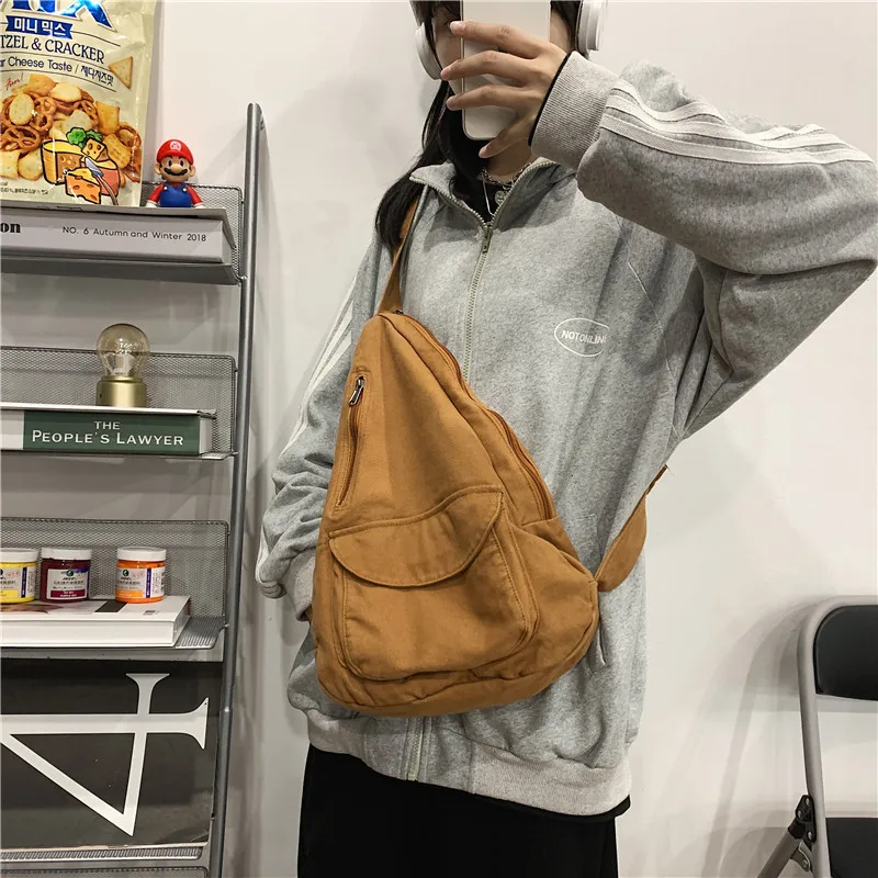 Women Shoulder Messenger Bag Canvas Crossbody New Trend Fashion Female Bag Solid Color High Quality Ladies Chest Bag