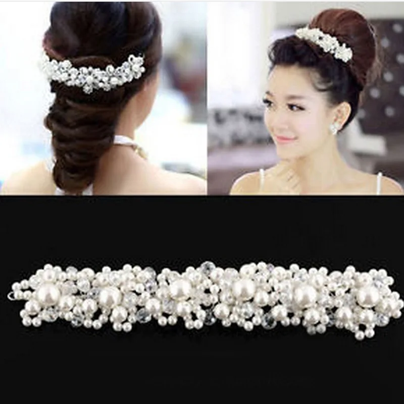 

New Arrival White Pearls Tiara for Bride Headband Crystal Wedding Hair Accessories Bijoux de Tete Mariage Tocado Boda Invitada