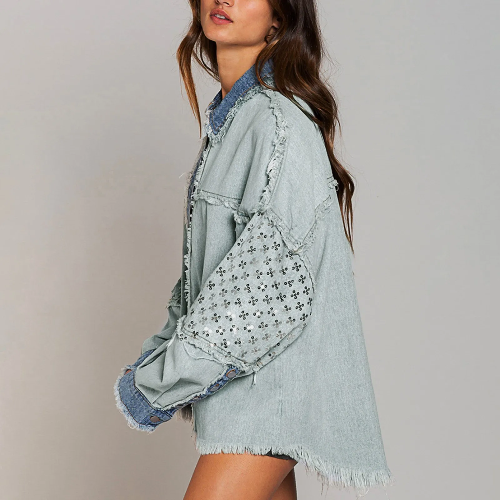 

Winter Jacket Women Warm Women's Basic Button Down Stretch Fitted Long Sleeves Denim Jean Jacket Flowers Jacket Women