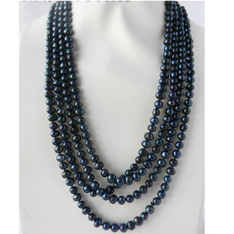 

Favorite Pearl Jewelry,100'' 8mm Black Round Freshwater Pearl Long Necklace,Birthday Party Wedding Charming Women Gift