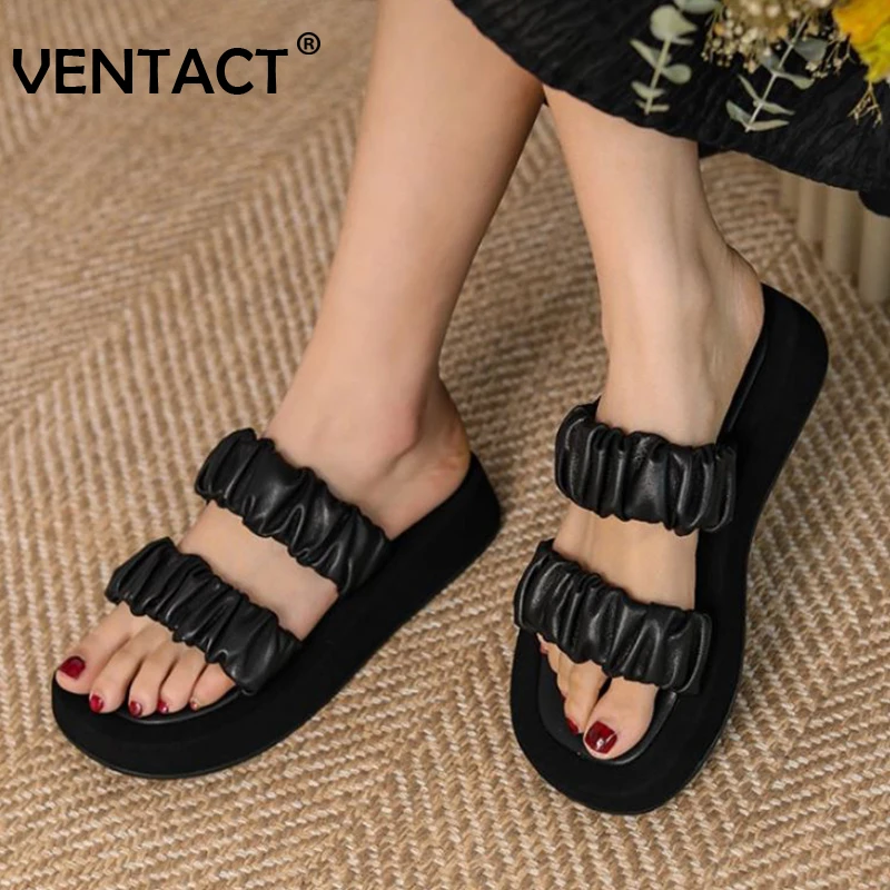 

VENTACT New Women Sandals Real Leather Thick Bottom Ladies Slippers Fashion Casual Beach Shoes Women Footwear Size 34-39