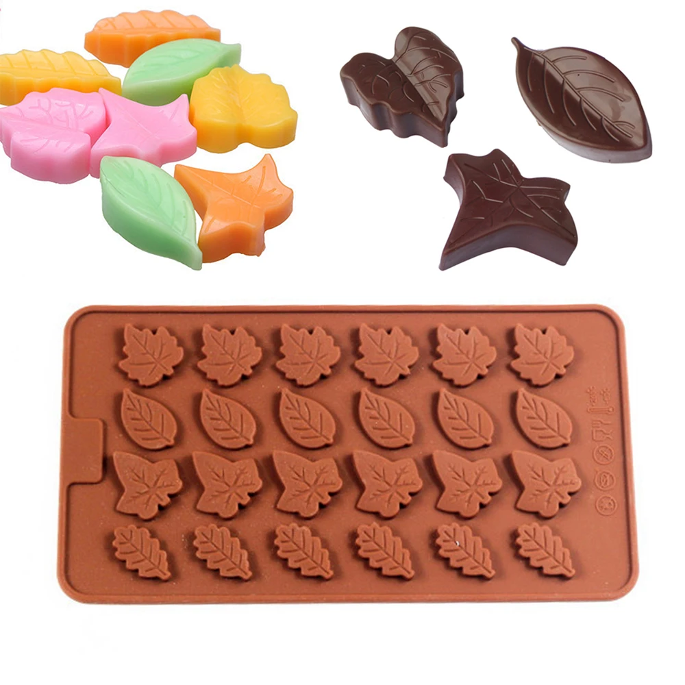 

3D-форма для торта с 24 листьями, форма для шоколада, капкейка, льда, мыла, масла, маленькие коричневые формы, инструменты для печенья