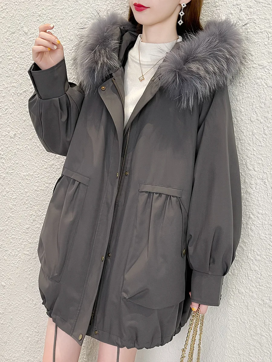 Raccoon Fur Collar Parker 2022 New Detachable Rabbit Fur Liner Hooded Winter Fur Coat