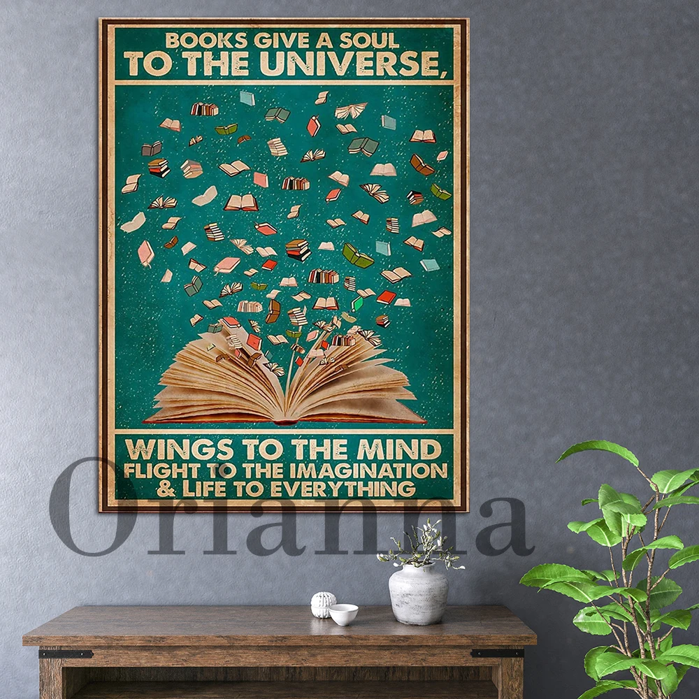 

Books Give A Soul To The Universe Vintage Wall Art Prints Poster Modern Home Living Room Classroom Library Decor Painting Gift