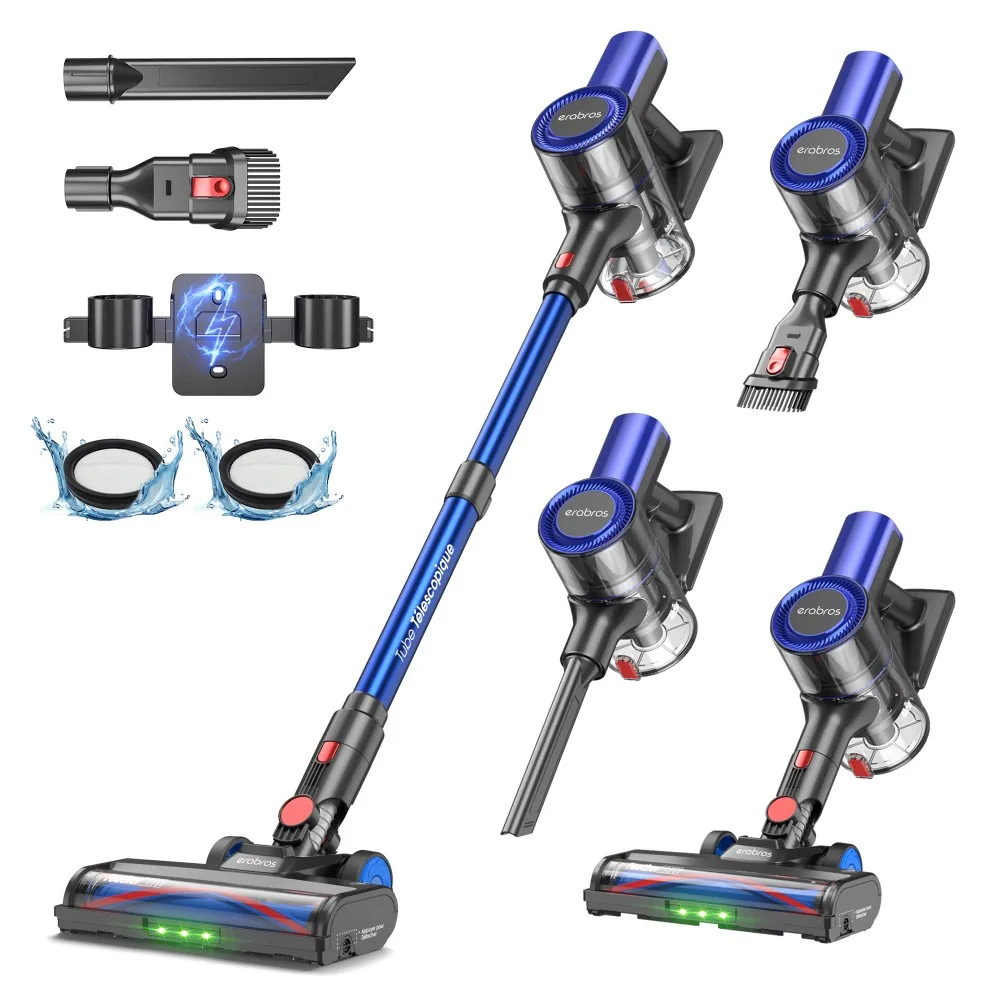 Erabros EV2 Cordless Vacuum Cleaner, 450W 55Kpa High Suction, LED Display, Handheld Stick Vacuum for Floors Carpets Pet Hair