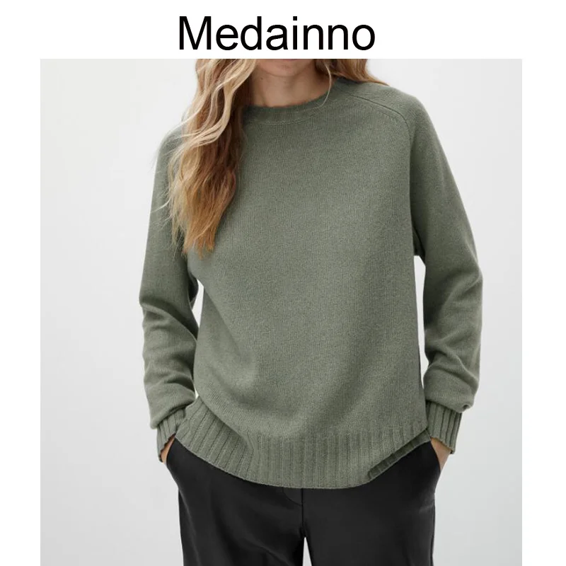 

Medainno Wool Elegant Women Sweater Oversized Knitted Basic Pullovers O Neck Loose Soft Female Knitwear Jumper Pull Femm New In