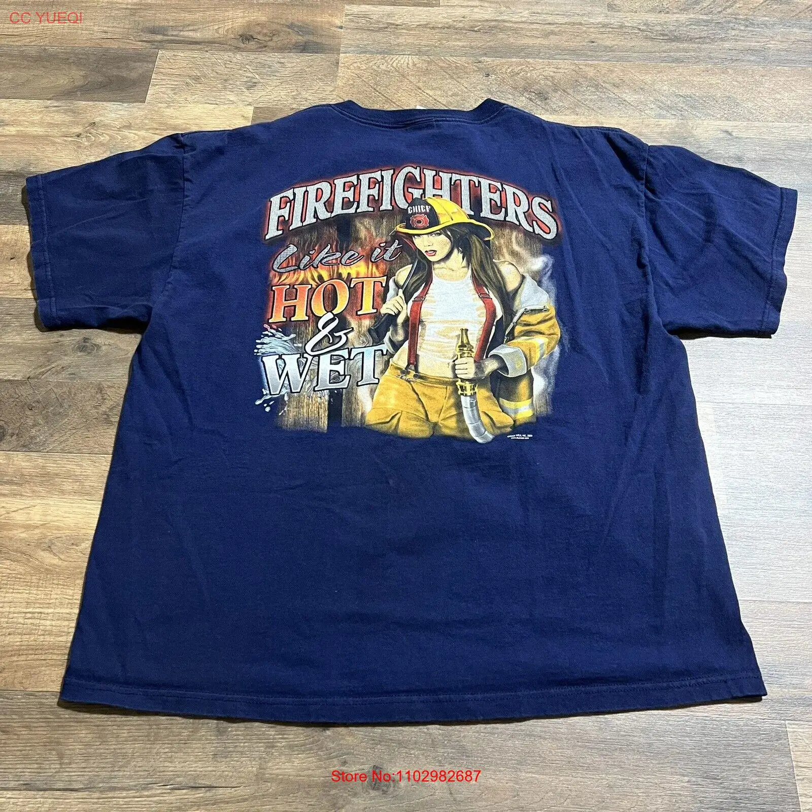 Винтажная Футболка 00-го пожарного горячий и влажный мужской размер XL синий