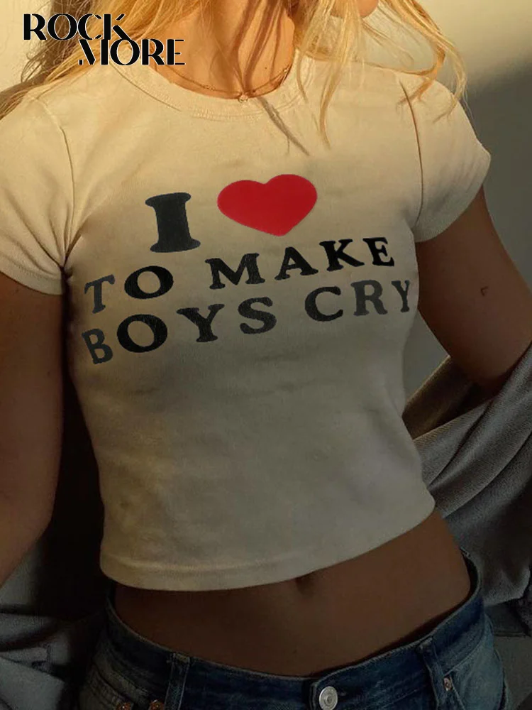

Rockmore y2k Print Crop Tops Women Casual Harajuku O Neck Short Sleeve T Shirts Summer Aesthetic Basic Pullovers E Girl Tee