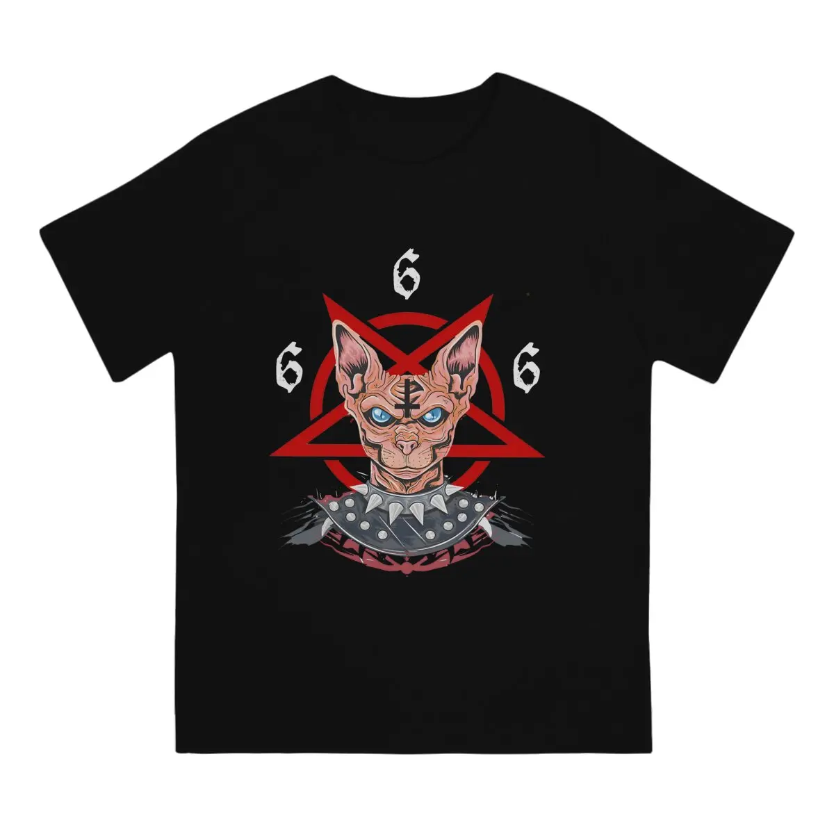 Черный металлический мужской топ в виде кошки и пентаграммы 666