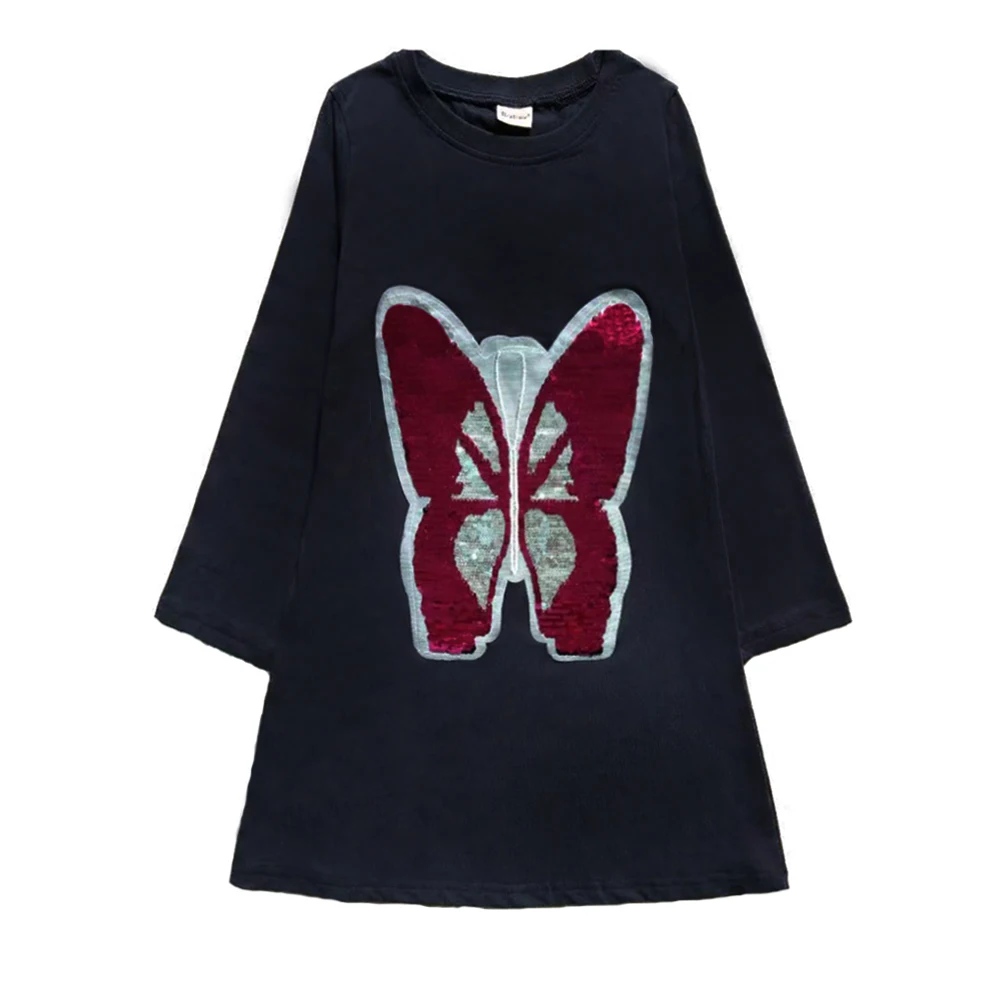 

Casual Kids Dress Cotton Long Sleeve Girls Dresses Butterfly Sequins Children T-shirt Dress Fashion Girls Clothing