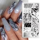 Трафарет NICOLE DIARY для стемпинга ногтей с мраморными геометрическими линиями, цветочными листьями и узором, трафарет для дизайна ногтей