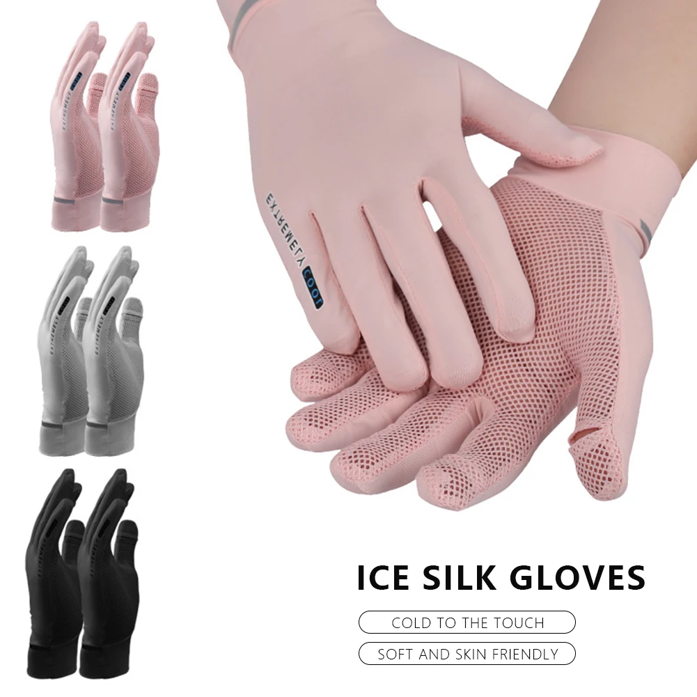 

Модные женские солнцезащитные перчатки, дышащие ледяные шелковые перчатки с защитой от УФ-лучей, эластичные открытые Нескользящие тонкие перчатки для вождения с пальцами для женщин
