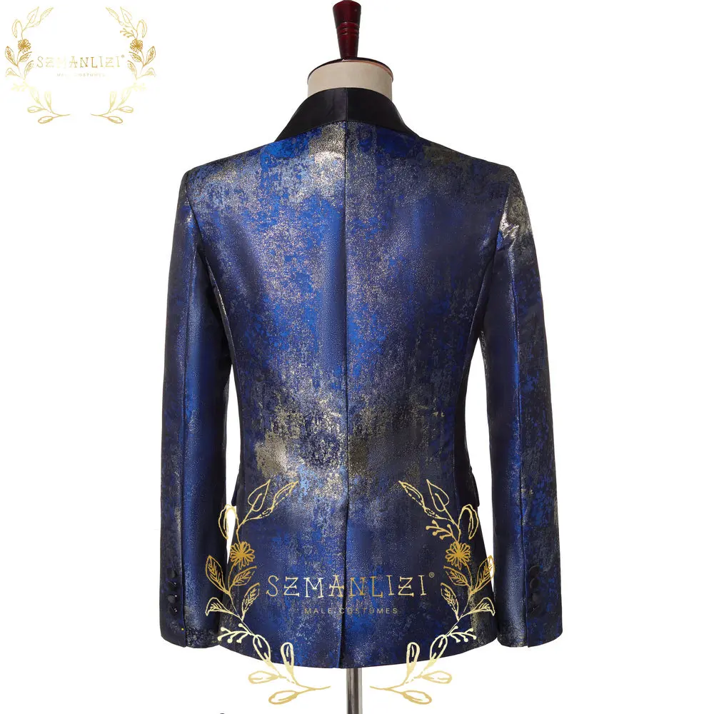 Latest Coat Pant Design 2022 Blue Black 2 Piece Floral Formal Suits For Men Prom Tailor Made Slim Fit  Groom Wedding Suit Tuxedo