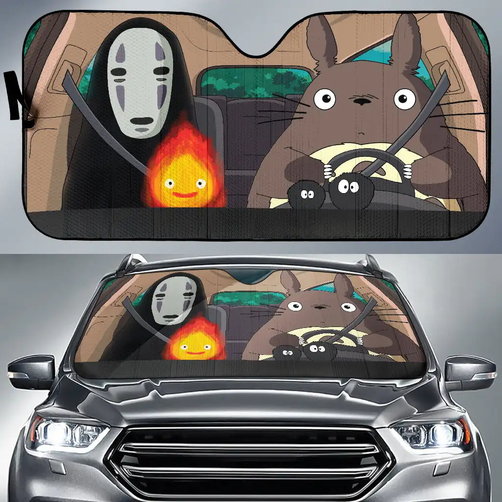 

Ghibli Totoro No Face and Calcifer Driving Anime Funny Car Auto Sunshades Car Accessories Decor Gift Sun Shade Protector